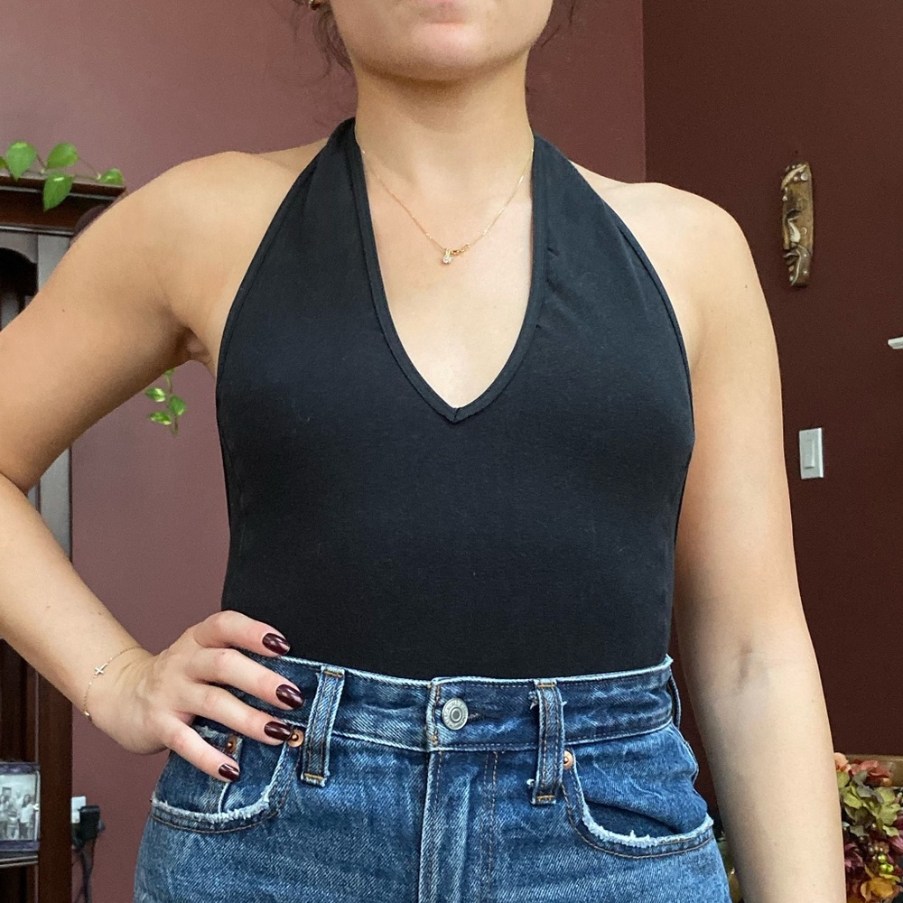 American Apparel black halter backless bodysuit